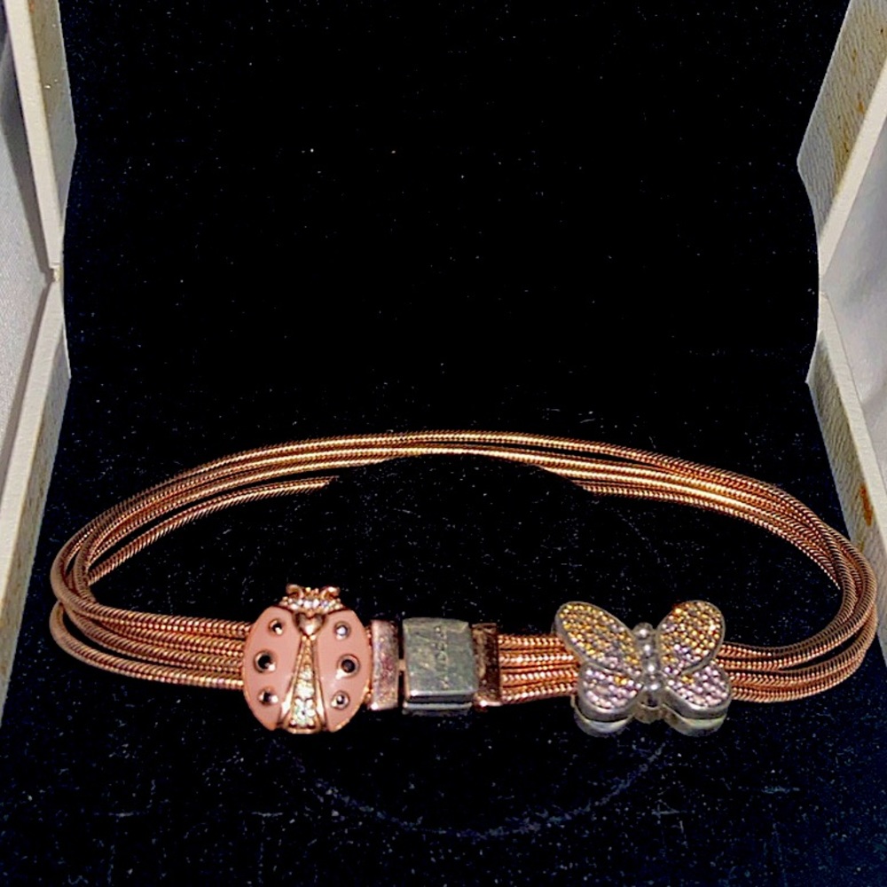 Pandora Reflexion Multi Snake Chain Rosegold Bracelet with Charms
